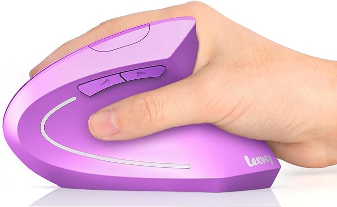 Lekvey Ergonomic Mouse, Wireless Vertical Mouse Rechargeable 2.4 GHz Optical Carpal Tunnel Mice : 800/1200 / 1600 DPI, 6 Buttons, for Laptop, PC, Computer, Desktop, Notebook etc, Purple