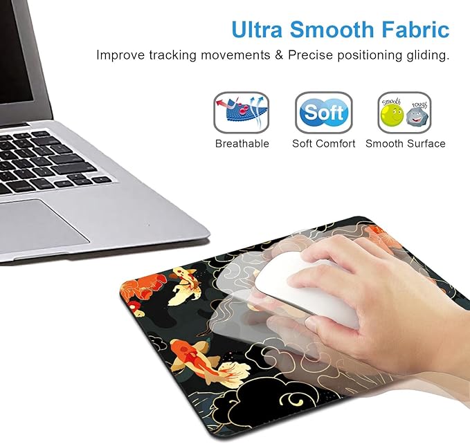 IMAYONDIA Japanese Koi Mouse Pad, Black Gold Gaming Mouse Pad, Anime Mousepad with Non-Slip Rubber Base, Computer Mouse Mat Office Accessories Decor Gift, 9.5 x 7.9 Inch