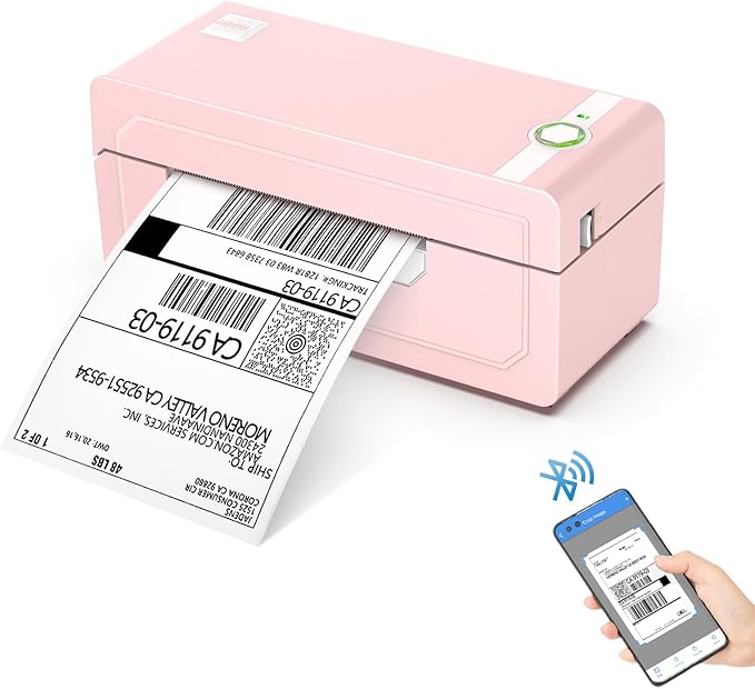 JADENS Bluetooth Thermal Label Printer 4x6, Pink Wireless Shipping Label Printer for Small Business & Packages, Compatible with iOS, Android, Mac, Windows, Amazon, Etsy, Ebay, Shopify