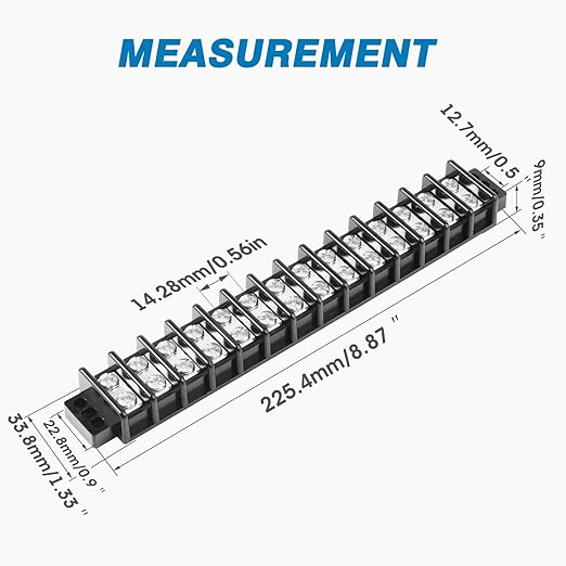 GLOSO Marine Terminal Blocks TBD Double Row Stainless 10-22 AWG Cu, 30A/600V- 1 Pack, 14 Poles