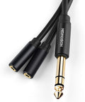 HOSONGIN 1/4 inch TRS to Dual 3.5mm Female Y Cable, 1.5ft, Black Copper Wire & Gold Plated Connectors, Compatible with Headphones