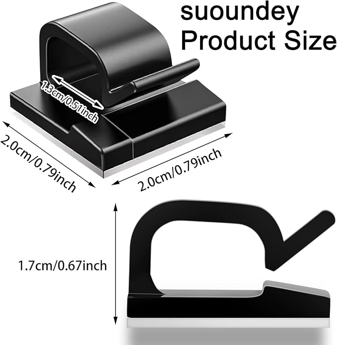 65 Pcs Cable Clips, Adhesive Cable Organizer Cord Holder Wire Clip Wire Management Self Adhesive Hooks Wire Holder for Office, Home(Black, 65PCS -Large)