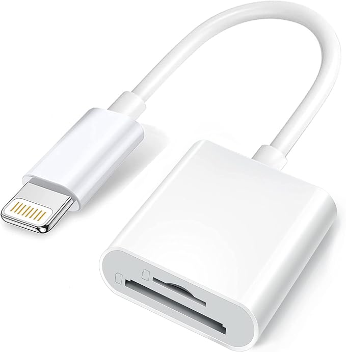 Apple Lightning to SD & TF Card Dual Slot Reader for iPhone/iPad, 2 in 1 Micro SD TF Trail Camera Viewer Memory Card Adapter, Plug and Play