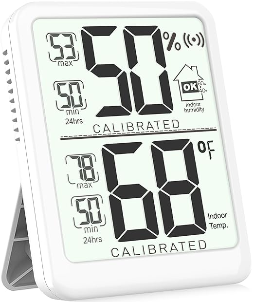 Antonki Room Thermometer, Digital Small Hygrometer Indoor Thermometer Humidity Gauge, Temperature Humidity Meter with Max/Min Record Monitor Sensor for Home, Plants - Battery Included