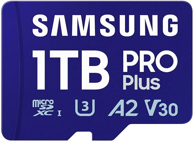 Samsung PRO Plus microSD Memory Card + Adapter, 1TB MicroSDXC, Up to 180 MB/s, Full HD & 4K UHD, UHS-I, C10, U3, V30, A2 for Android Phones, Tablets, GoPRO, DJI Drone, MB-MD1T0SA/AM, 2024