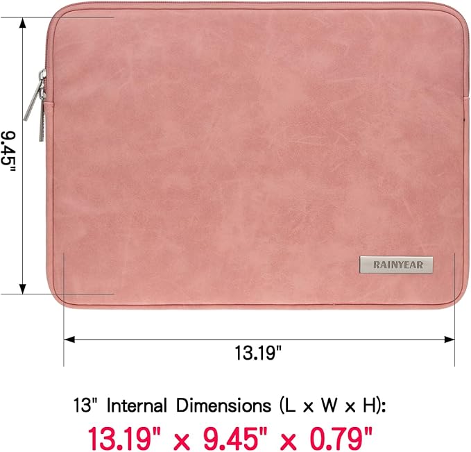 RAINYEAR 13 Inch Laptop Sleeve PU Suede Leather Case Protective Cover Water Resistant Carrying Bag Compatible with 13.3 Notebook Computer Chromebook,14" MacBook M1 M2 M3 M4,13.5 Surface Laptop(Coral)