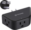 TROND Outlet Extender - 3 Prong Grounded Plug Extension Outlet, 3 Way Angled Wall Plug Splitter, Cruise Ship Essentials, Multiple Expander with 3 Electrical Sockets for Bathroom, Kitchen, Black