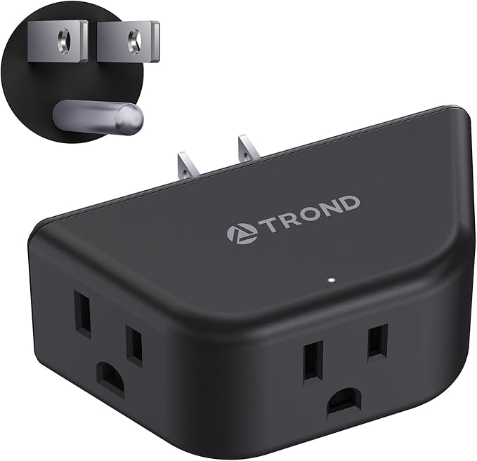 TROND Outlet Extender - 3 Prong Grounded Plug Extension Outlet, 3 Way Angled Wall Plug Splitter, Cruise Ship Essentials, Multiple Expander with 3 Electrical Sockets for Bathroom, Kitchen, Black