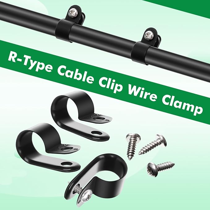 Hicarer 50 Pack R-Type Cable Clip Wire Clamp, Nylon Screw Mounting Cord Fastener Clips with 50 Pack Screws for Wire Management (Black, 1/2 Inch)