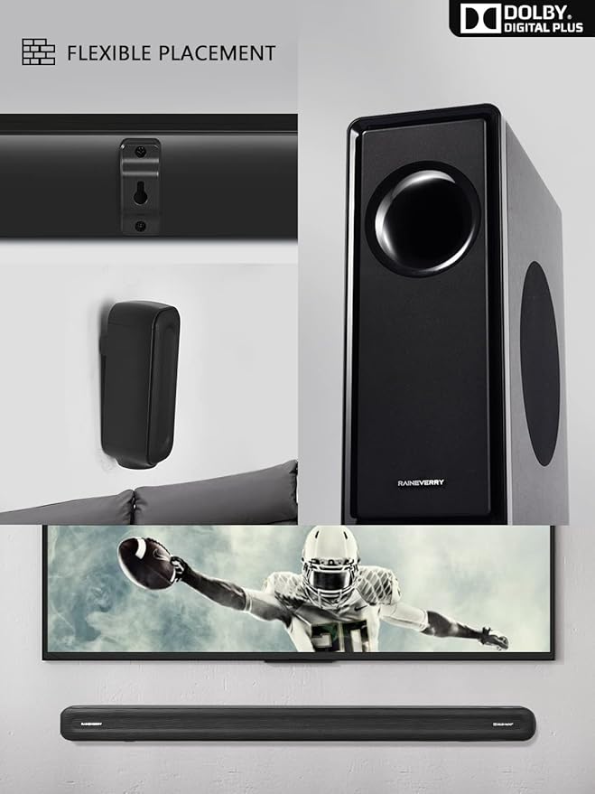 5.1 CH Surround Sound Bar with Dolby Audio, Sound Bars for TV, Wireless Subwoofer & Rear Speaker, Dolby Digital Plus, Bluetooth 5.3, Surround Sound System for Home Theater, 4K & HD TVs| HDMI & Optical