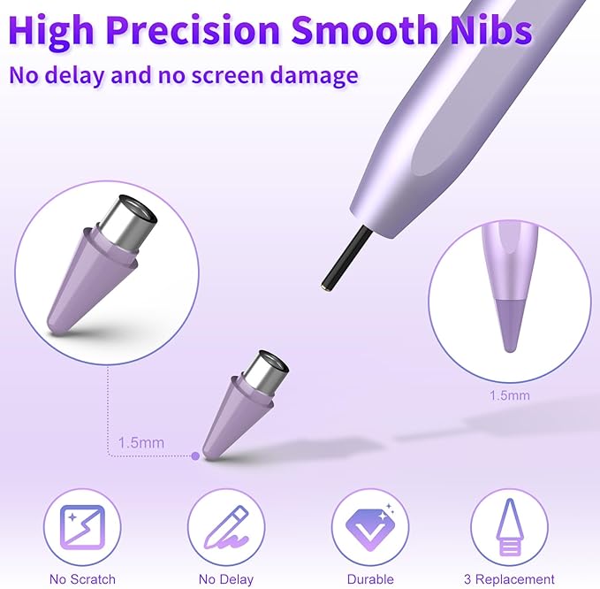 Stylus Pen for iOS&Android Touch Screens, Active Pencil for Samsung, Smart Digital Stylus Pens for Lenovo/Huawei/Vivo/Mi and Other Tablets, iPhone/Google Pixel Smart Phones Drawing&Writing (Purple)