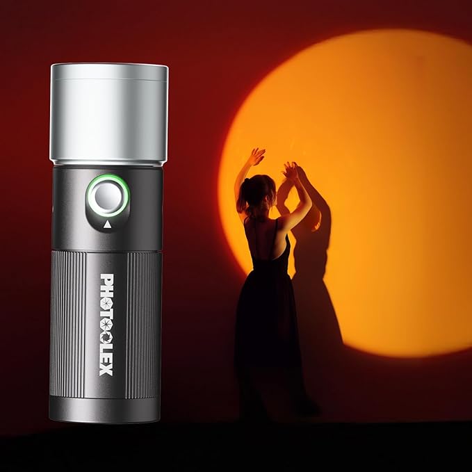 PHOTOOLEX 4 Colors Photography Flashlight, 8400mAh Power Portable Spotlight for Photography, LED Flashlight Aluminum Alloy Light for Video Recording & Vlogging, Sunset Light Rechargeable Flashlights