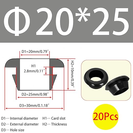 Qrity 20 PCS Rubber Grommets Cable Railing, Car Grommet, Cable Railing Protective Sleeves for Metal Posts, ID 20mm Mount Dia 25mm