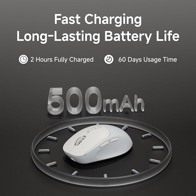 EWEADN Q5 Wireless Mouse, Bluetooth & 2.4G Quiet Computer Mouses with 1600 DPI, Battery Level Display, Ergonomic Office Mouse,6 Button Portable Cute Cordless Mice for Laptop/PC/Mac- Grey