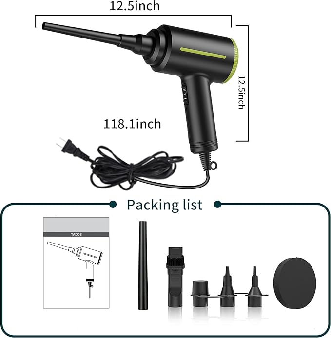 DOROBEEN Compressed Electric Air Blower, Handheld 500W 40000RPM Powerful Cored Air Duster for Computer Keyboard Electronics Cleaning