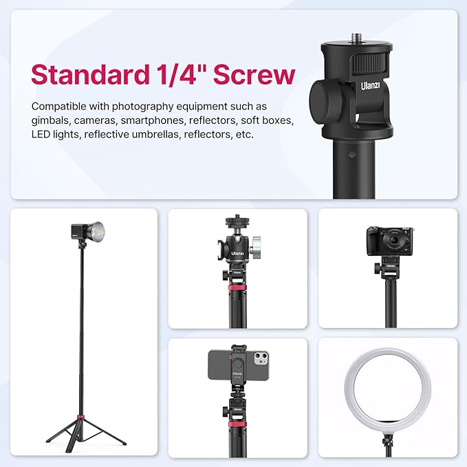 VIJIM MT-79 Extendable Photography Light Stand, 81" Portable Adjustable Light Tripod with 1/4" Screw, 360° Ball Head Camera Phone Tripod for Continute Output Lighting, Webcams, Cameras,for Pocket3