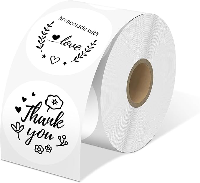 2'' White Round Thermal Labels, 750pcs Circle Thermal Printer Label, Multi-Purpose for DIY Logo Design, Name/Price Tag, Address, QR Code, 750 Labels/Roll