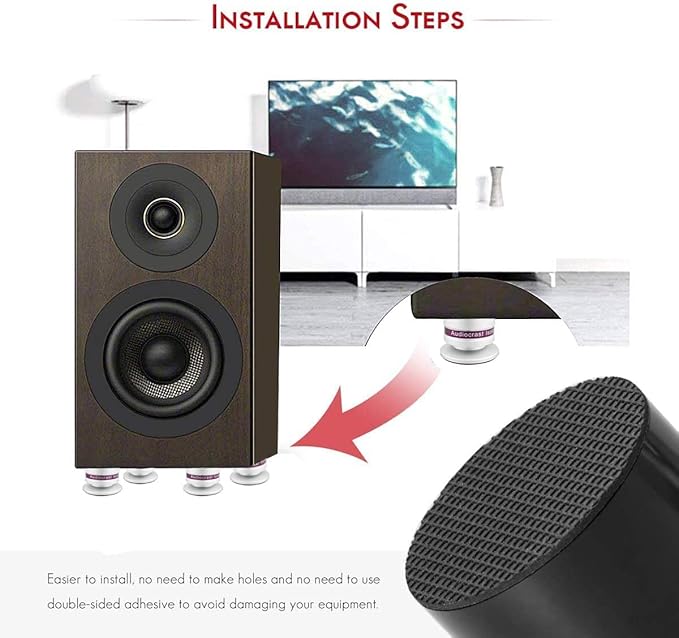 Tertullus 4 Pcs Aluminum Speaker Spike+Speaker Isolation Feet Top Pad Turntable Isolation Feet for Amplifier Speaker Turntable Player Subwoofer Silver