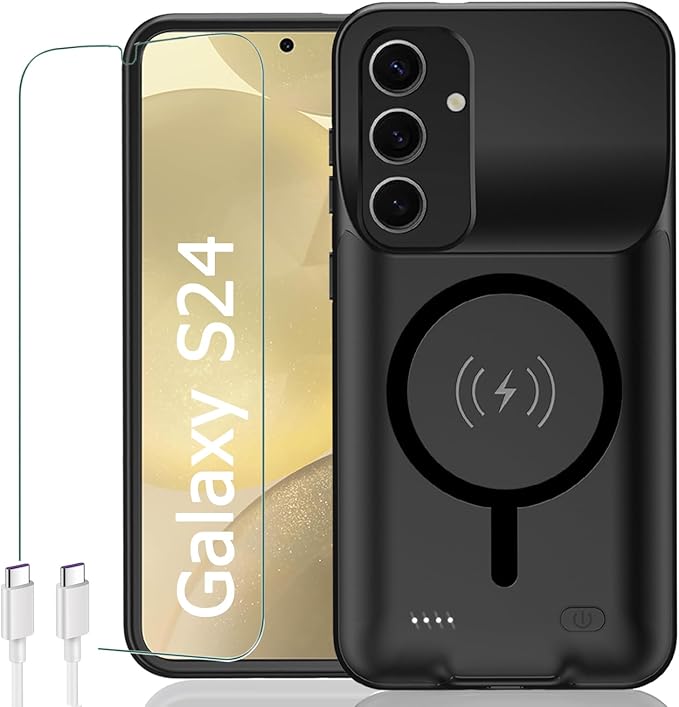 Battery Case for Galaxy S24, [10000mAh] Slim Portable Protective Fast Charging Case Backup Power Bank Battery Case Compatible with Galaxy S24-6.2 inch-Black