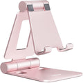 Nulaxy Dual Folding Cell Phone Stand, Fully Adjustable Foldable Desktop Phone Holder Cradle Dock Compatible with iPhone 17 16 15 14 13 12 11 Pro Max Xs Xr X 8, Nintendo Switch, All Phones - Rose Gold