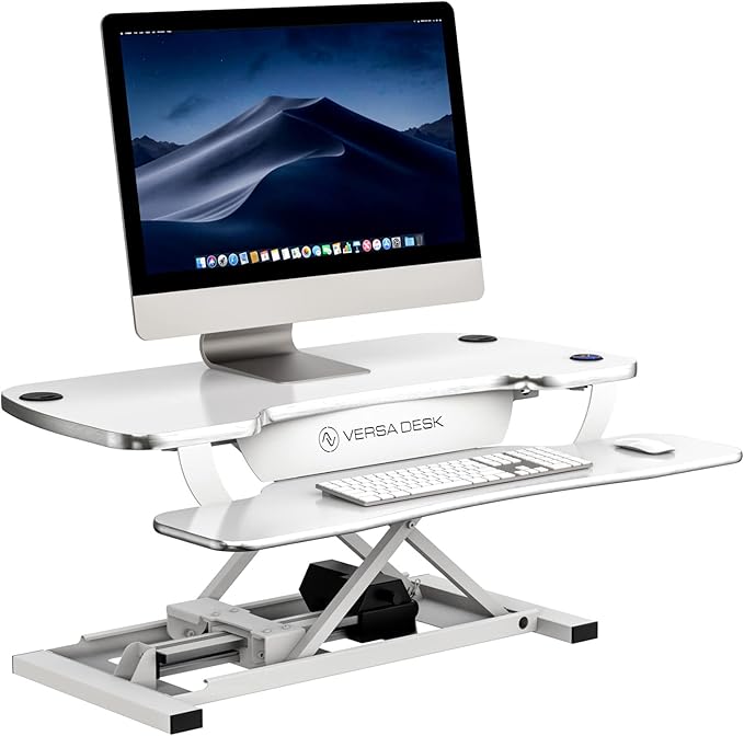 VRSADESK PowerPro™ Electric Standing Desk Converter - Height Adjustable Desk Riser with Keyboard Tray - Holds 80 lbs - Built-in USB Charging Port - Ergonomic Sit Stand Workstation | White (36 inch)