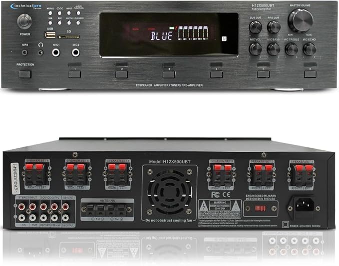 Vaiyer Home Audio System Kit, 6-Channel 6000 Watts Bluetooth Amplifier with 6.5" 10 Qty of 200 W Each in-Wall in-Ceiling Speakers & 16 AWG 500 ft. Speaker Wire - Perfect for Home, Office, Restaurants