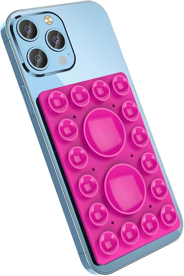 Silicone Suction Holder, Silicon Adhesive Phone Accessory for iPhone and Android, Hands-Free Mirror Shower Phone Holder, TikTok Videos and Selfies (Rose Pink, Single Sided)