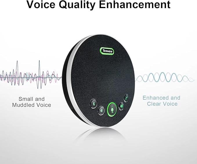 Tenveo Conference Speaker Microphone, Bluetooth/Dongle/USB Connectivity, 360° Sound Pickup and AI Noise Reduction, Compatible with Zoom, Teams, OBS, Supports 10-12 People for 8 Hours of Talk Time