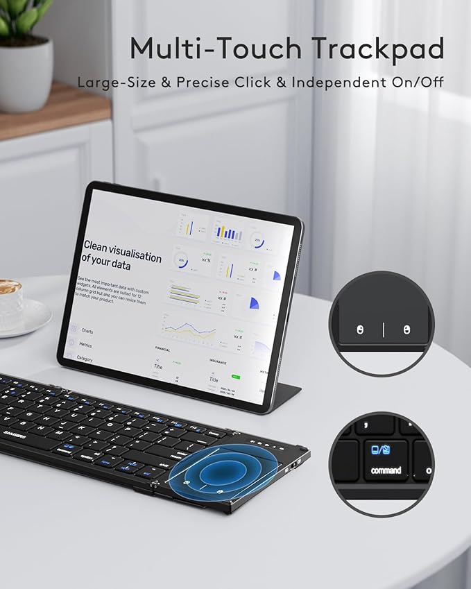 Samsers Foldable Bluetooth Keyboard with Touchpad, Full-Size Wireless Folding Keyboards with Holder, Rechargeable Portable Travel for iOS Windows Android Mac OS, Support 3 Devices (BT5.1 x 3)