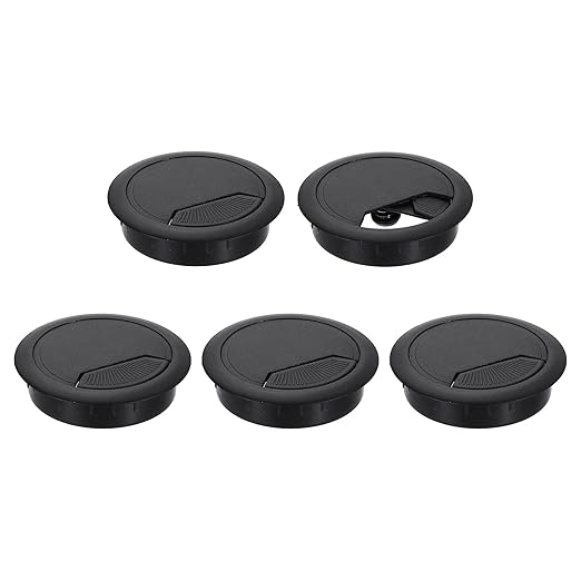 uxcell 5 Pcs 60mm (2.36 Inch) Desk Grommet, Plastic Cable Hole Cover, Wire Cord Cable Organizer for Home Office Computer Desk Cabinet, Black