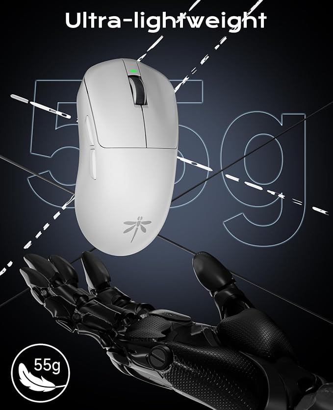 VGN Lightspeed Wireless Gaming Mouse with Dual-Mode 2.4G/Type-C Wired - 25K Sensor - 26,000 DPI - 55g Lightweight - 6 Programmable Buttons - Up to 200h Battery Life for PC/Mac- F1 Pro Max White
