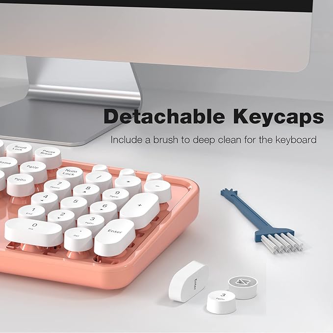KNOWSQT Wireless Keyboard and Mouse Combo - White-Orange Full-Sized 2.4 GHz 104 Keys Typewriter Cute Keyboard, Round Keycap and Optical Mouse for Windows, Computer, PC, Laptop, Desktop