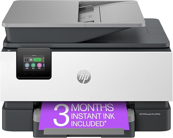 HP OfficeJet Pro 9125e All-in-One Printer, Color, Printer-for-Small Medium Business, Print, Copy, scan, fax,Touchscreen; Smart Advance Scan, 3 month Instant Ink trial included