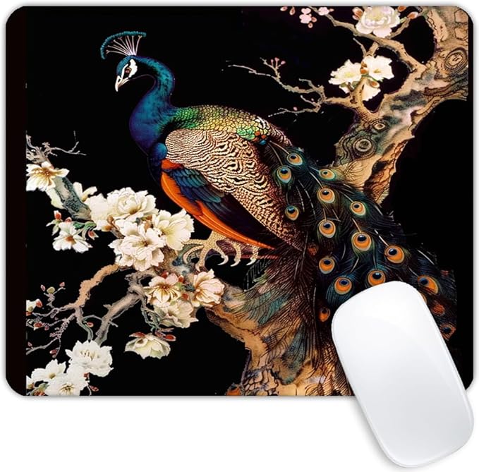 Square Mouse Pad Colorful Peacock on a Tree Branch-1,Gaming Mouse Pads for Desk,Soft Computer Waterproof Non-Slip Mouse Mat