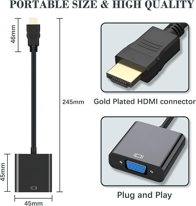 Amzpas HDMI to VGA, Uni-Directional Gold-Plated HDMI to VGA Adapter (Male to Female) for Computer, Desktop, Laptop, PC, Monitor, Projector, HDTV, Chromebook, Raspberry Pi, Roku, Xbox and More (1)