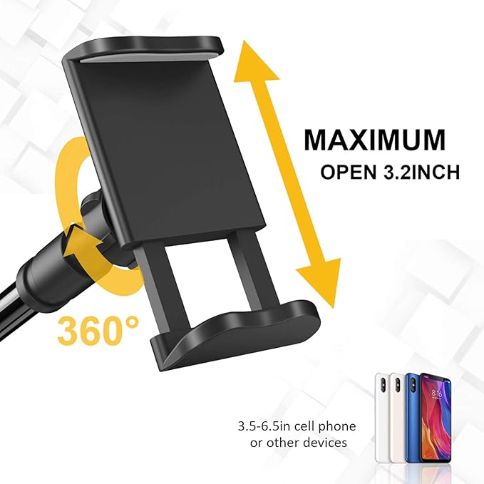 Phone Holder Bed Gooseneck Mount - Flexible Arm 360 Mount Clip Adjustable Bracket Clamp Stand Compatible with Cell Phone 11 Pro XS Max XR X 8 7 6 Plus 5 4, Samsung S10 S9 S8 for Bedroom Desk