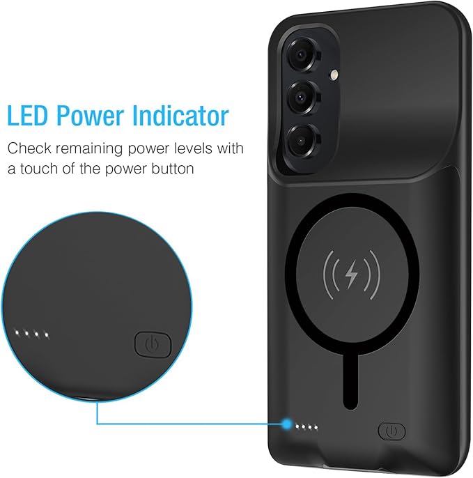 Battery Case for Galaxy A15, Enhanced 10000mAh Portable Protective Wireless Charging Case Support Carplay Compatible with Galaxy A15 (6.5 inch) Rechargeable Extended Battery Charger Cover - Black