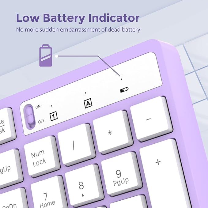 Wireless Keyboard and Mouse Combo, Lovaky 2.4G Full-Sized Ergonomic Keyboard Mouse, 3 DPI Adjustable Cordless USB Keyboard and Mouse, Quiet Click for Computer/Laptop/Windows/Mac (1 Pack, Purple)