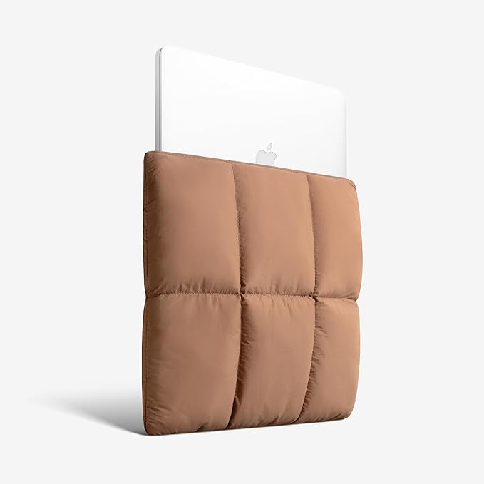 Comfyable Puffy Laptop Sleeve 15 Inch 16 Inch, Quilted Puffer Laptop Carrying Case, Pillow Pouch Compatible for MacBook Air 15 in M4 2025 & MacBook Pro 16 in M4 2024, Brown