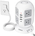 Tower Power Strip Surge Protector 10 Ft, TESSAN Flat Plug Extension Cord with Multiple Outlets, 8 AC Outlets, 4 USB Ports, 1 Built-in USB Cable, Desk Charging Station for Home Dorm Office