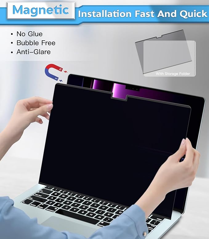 PYS Magnetic Privacy Screen for MacBook Air 15.3 Inch (2025/2024/2023, M4, M3, M2 Chip) - Removable Anti-Glare Protector with Camera Cover Slide, Anti-Blue Light Filter for Mac Air 15.3" Laptop
