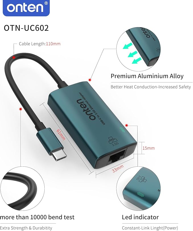 USB-C to Ethernet Adapter - 2.5Gbps High-Speed,Type-C to RJ45 Ethernet LAN Network Adapter Thunderbolt 4/3 Compatible, for iPhone 15 Pro/Max, MacBook Pro/Air 2023, iPad Pro,iMac and More (2.5 G)