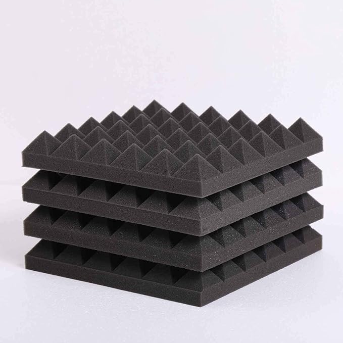Acoustic Panels - 12 Pack 12x12x2 Inches Black Pyramid Acoustic Foam, Fire-Proofed Soundproof Wall Panels, 25kg/cbm Sound Proof Foam Panels ， Sound Panels for Recording Studio and Music Room