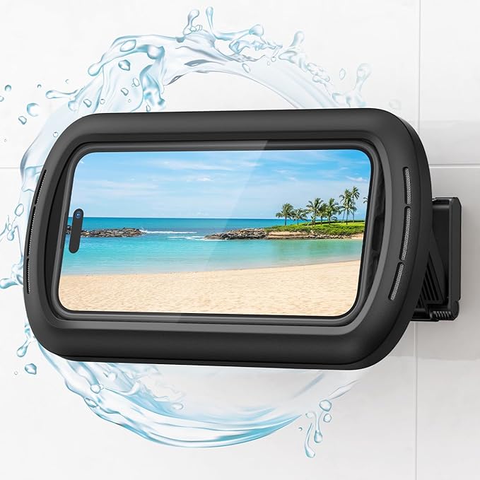 Lamicall Shower Phone Case Holder Waterproof - Clear Sound with Speaker Hole, Shower Bathroom Bathtub Accessories, IPX6 Waterproof Wall Mount for iPhone 16 Pro Max, S25 Ultra, 4-7" Big Phones