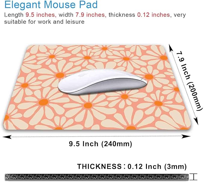 IMAYONDIA Cute Pink Mouse Pad, Daisy Flowers Mouse Pad, Aesthetic Modern Art Mousepad, Abstract Desk Decor, Anti Slip Rubber Base Orange Floral Mice pad for Computer Office Girl, 9.5 x 7.9 Inch