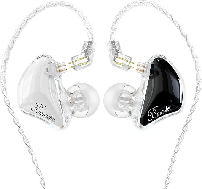 BASN Bmaster Triple Driver in-Ear Monitors Headphones with Powerful Deep Bass, HiFi Stereo IEM Earphones with Upgraded Detachable 2-Pin Cables for Musicians (White/Black, 2-Pin)