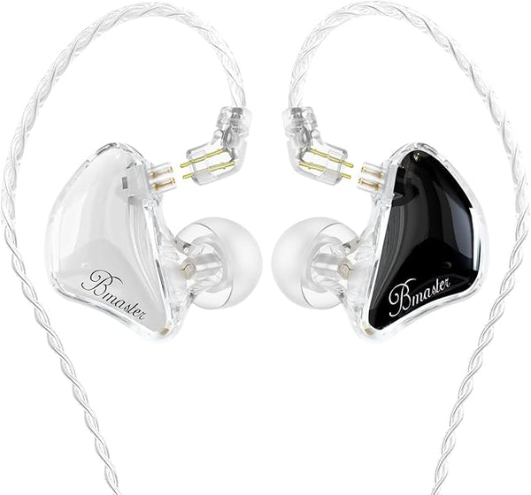 BASN Bmaster Triple Driver in-Ear Monitors Headphones with Powerful Deep Bass, HiFi Stereo IEM Earphones with Upgraded Detachable 2-Pin Cables for Musicians (White/Black, 2-Pin)