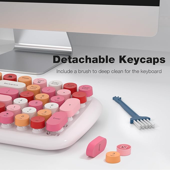 KNOWSQT Wireless Keyboard and Mouse Combo, White Mixed 100 Keys 2.4 GHz Round Keycap Typewriter Keyboards, USB Receiver Plug and Play, for Windows, PC, Laptop, Computer, Desktop