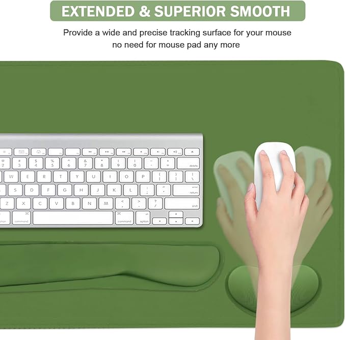 Large Keyboard Mouse Pad Set, Extended Mouse Pad+Keyboard Wrist Rest Support, Memory Foam Ergonomic Easy Typing, 4Pcs (35.4×15.11 in) Desk Pad Set for Home Office Study Game - Green