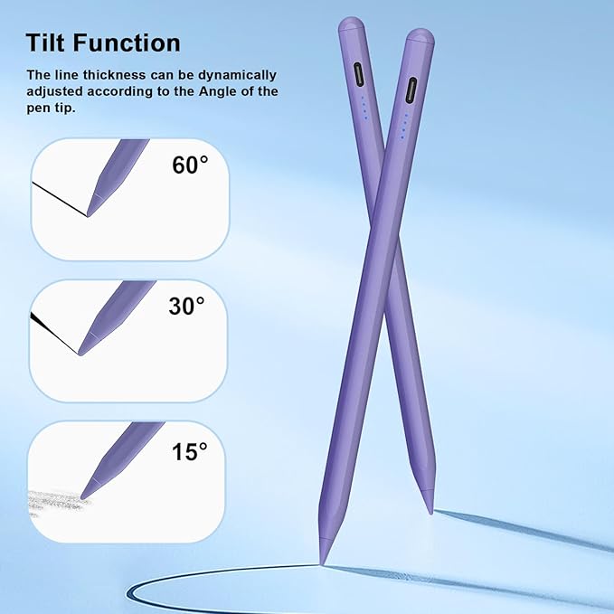Stylus Pen for iPad 9th&10th - Type-c Charging Pencil for ipad Palm Rejection Active Pen Compatible with (2018-2025) Apple iPad 6/7/8/9/10/11(A16), Air 3/4/5/M2/M3, Mini 5/6, Pro 11"/12.9"/M4（Purple）